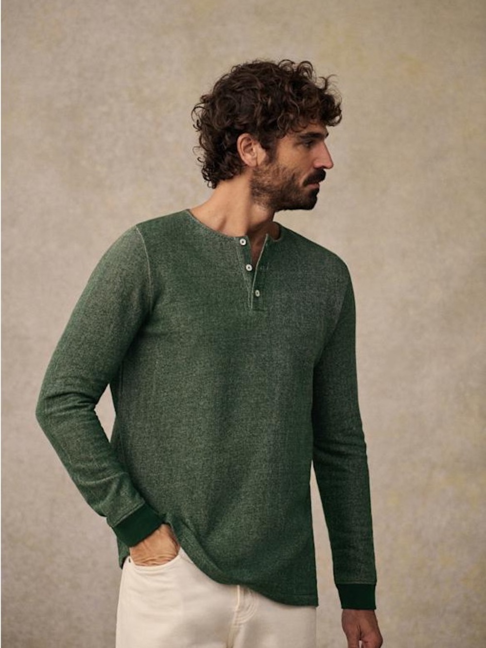 NWT Sezane Men Octobre Editions SPIKE HENLEY Sweater Green in Size M